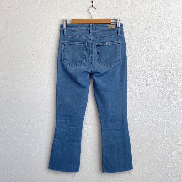 PAIGE Rory Crop Flare Jeans in Signa Light Wash Raw Hem Stretch Denim Size 27 - Picture 5 of 11